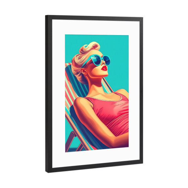 Poster mit Rahmen Schwarz (Metallic) "Retro Pool Glam" artboxONE - Reise,Menschen,Reise / Strand und Meer