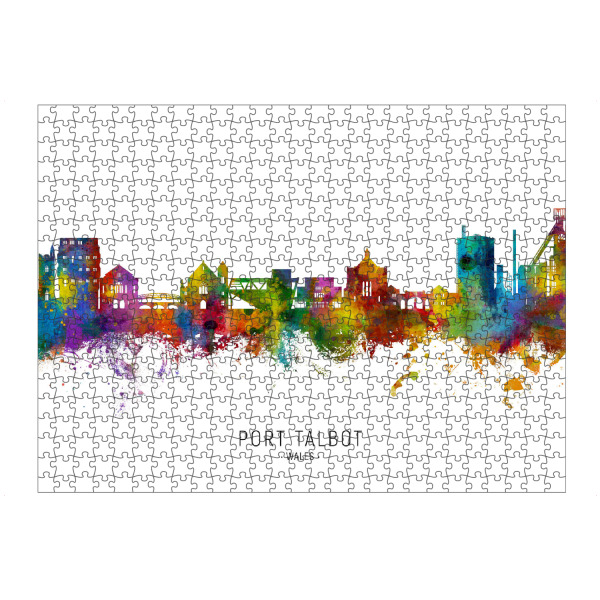 Puzzle Ravensburger "Port Talbot Wales Skyline txt" artboxONE - Städte