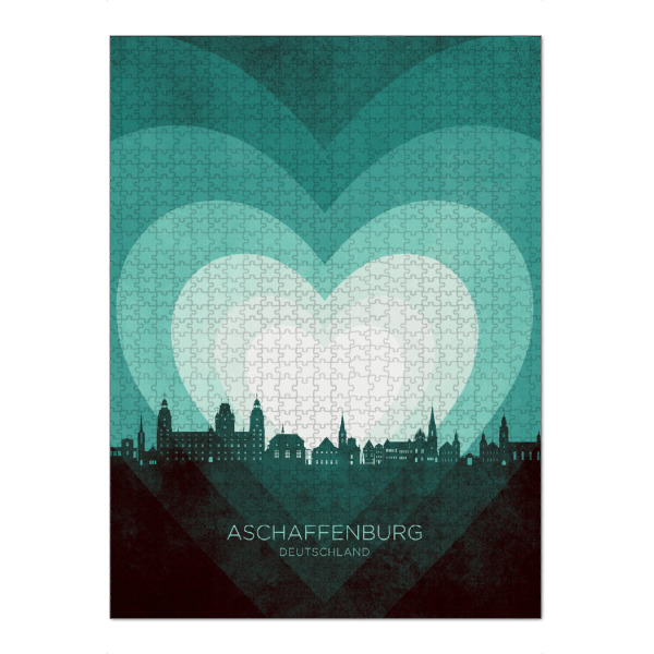 Puzzle Ravensburger "Aschaffenburg Skyline Heart Teal" artboxONE - Städte