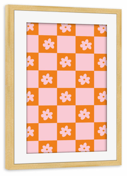 Poster mit Rahmen kiefer "Retro Blümchen Orange" artboxONE - Natur,Floral,Abstrakt,Geometrie