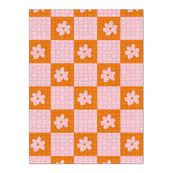 Puzzle Ravensburger "Retro Blümchen Orange" artboxONE - Natur,Floral,Abstrakt,Geometrie