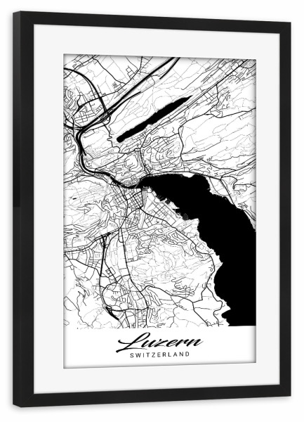 Poster mit Rahmen schwarz "Luzern City Map" artboxONE - Schwarzweiß,Städte / Weitere,Kartografie
