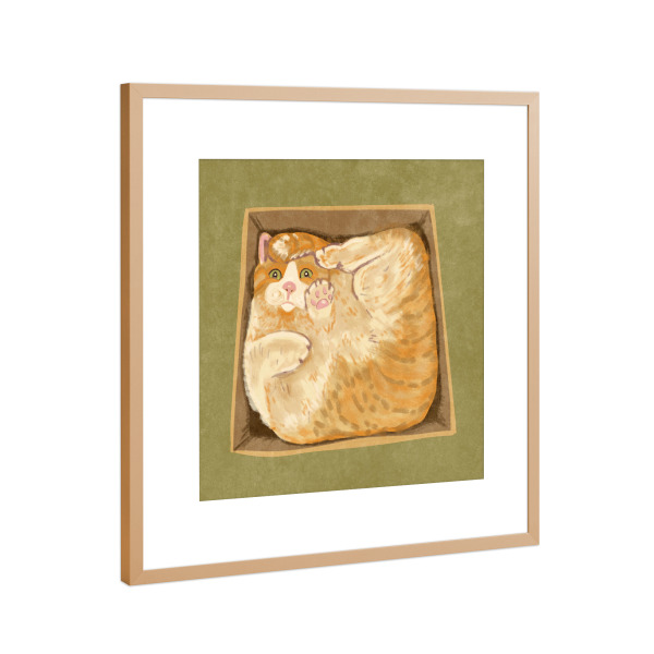 Poster mit Rahmen Kupfer "Katze im Karton" artboxONE - Tiere,Lustig