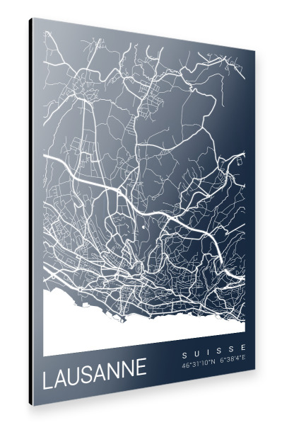 Alu-Dibond "Lausanne Stadtplan" 30x20 cm artboxONE