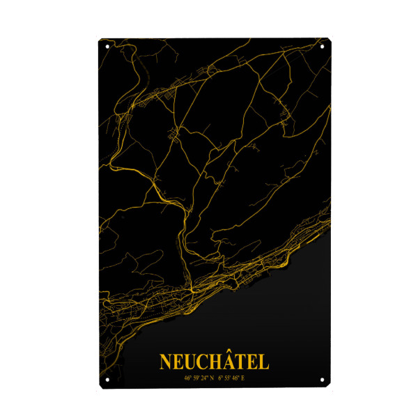 Metall Poster "Neuchâtel Stadt Map" artboxONE - Städte / Weitere,Kartografie