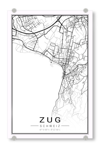 Acrylglasbild "City Map Zug" artboxONE - Schwarzweiß,Städte / Weitere,Kartografie