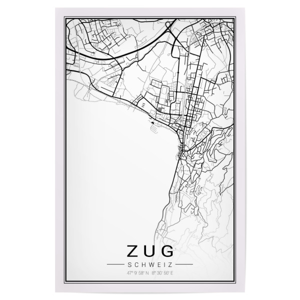 Poster "City Map Zug" artboxONE - Schwarzweiß,Städte / Weitere,Kartografie