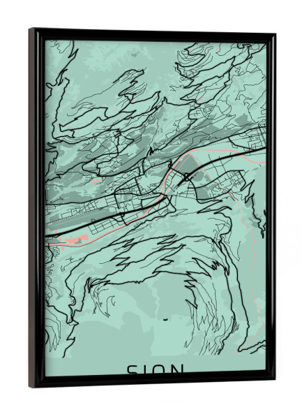 Poster mit schwarzem Rahmen "Map Sion Schweiz" artboxONE - Städte / Weitere,Kartografie