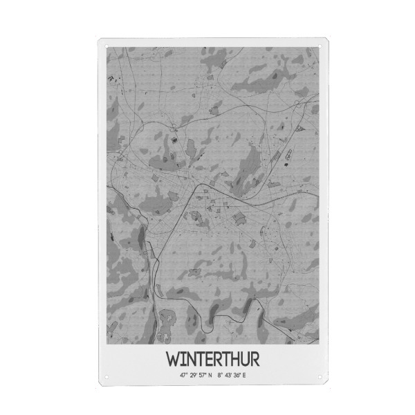 Metall Poster "Winterthur Bleistift Map" artboxONE - Städte / Weitere,Kartografie