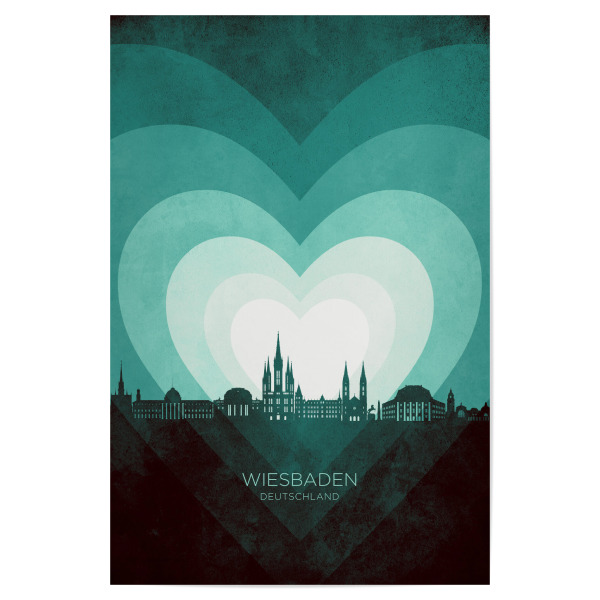Poster 30x20 cm "Wiesbaden Skyline Heart blaugrün" artboxONE - Städte