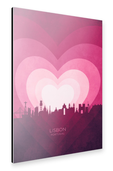 Alu-Dibond "Lissabon Skyline Herz rosa" 75x50 cm artboxONE
