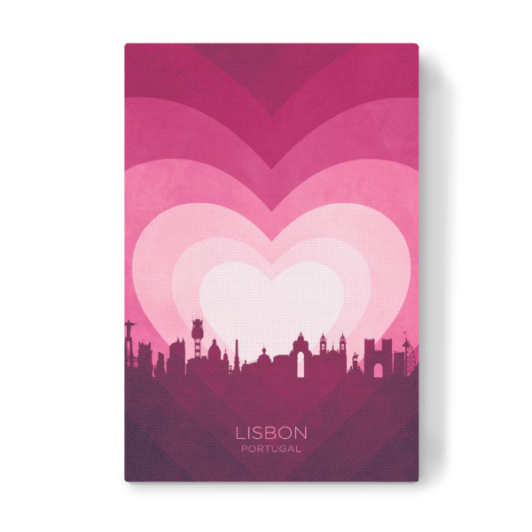 Leinwandbild "Lissabon Skyline Herz rosa" artboxONE - Städte - Lissabon,Portugal,Herz,Liebe,Romantiker,Valentinstag,Skyline,Stadtbild