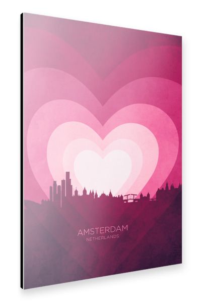 Alu-Dibond "Amsterdam Skyline Herz rosa" 75x50 cm artboxONE