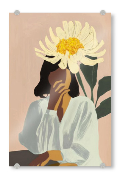 Acrylglasbild "Woman with sunflower" artboxONE - Floral,Menschen - Frau,Sonnenblume,Bunt,Abstrakt,Aquarell,Ki,Floral,Blume