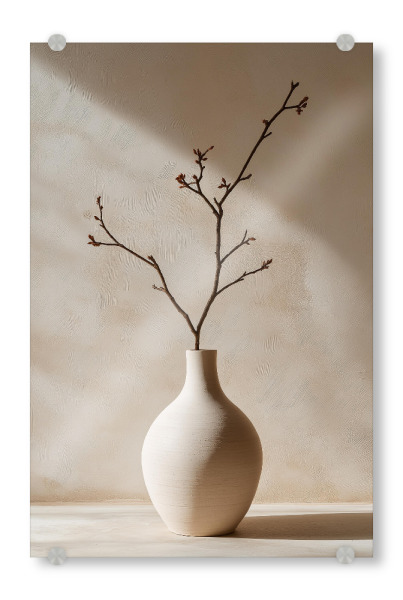 Acrylglasbild "Minimalistische Tonvase mit Zweig" artboxONE - Floral,Architektur