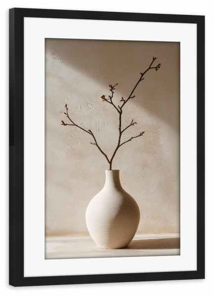 Poster mit Rahmen schwarz "Minimalistische Tonvase mit Zweig" artboxONE - Floral,Architektur