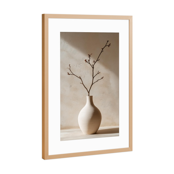 Poster mit Rahmen Kupfer "Minimalistische Tonvase mit Zweig" artboxONE - Floral,Architektur