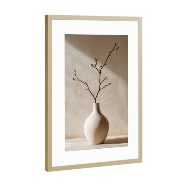 Poster mit Rahmen Gold "Minimalistische Tonvase mit Zweig" artboxONE - Floral,Architektur