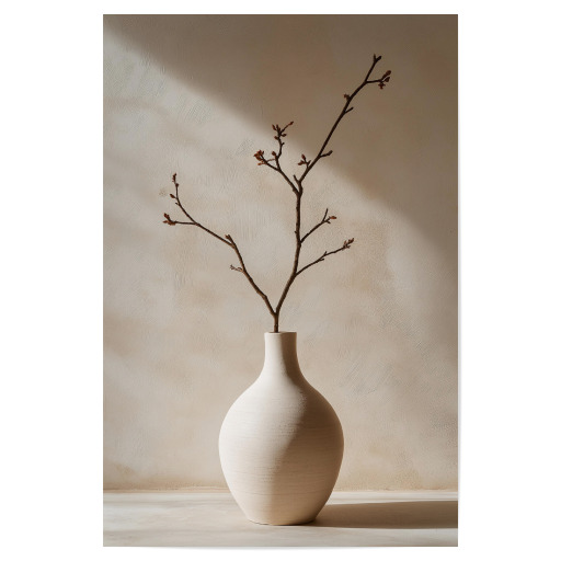 Minimalistische Tonvase mit Zweig
