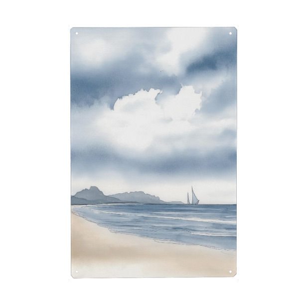 Holzbild "Boot auf dem Meer" artboxONE - Natur,Reise,Reise / Strand und Meer - Boot,Meer,Reise,Strand,Aquarell,Wasserfarbe,Sand,Wasser,Schiff,Ki