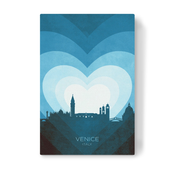 Leinwandbild "Venice Italy Skyline Hearts Blue" artboxONE - Städte - Venedig,Italien,Herz,Liebe,Romantiker,Valentinstag,Skyline,Stadtbild,Stadtbild