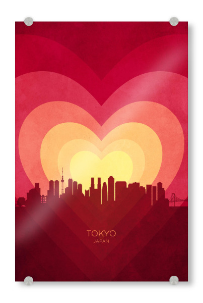 Acrylglasbild "Tokyo Skyline Herz rot gelb" artboxONE - Städte - Tokio,Japan,Herz,Liebe,Romantiker,Valentinstag,Skyline,Stadtbild,Stattbild
