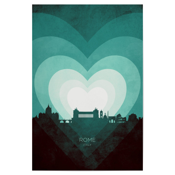 Poster "Rome Italy Skyline Hearts Teal" artboxONE - Städte - Rom,Italien,Herz,Liebe,Romantisch,Valentinstag,Skyline,Stadtbild,Stadtbild