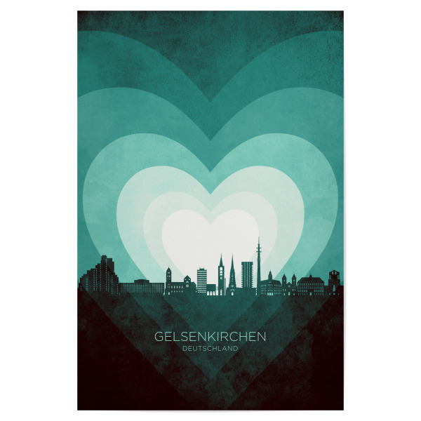 Poster "Gelenkirchen Skyline Heart Teal" artboxONE - Städte