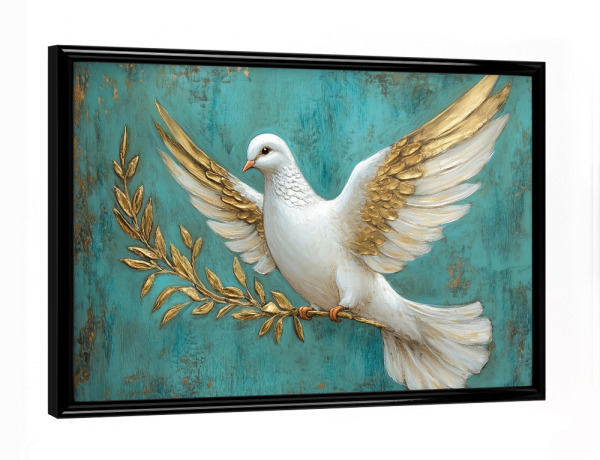 Poster mit schwarzem Rahmen "Friedenstaube mit Olivenzweig" artboxONE - Natur,Tiere,Abstrakt