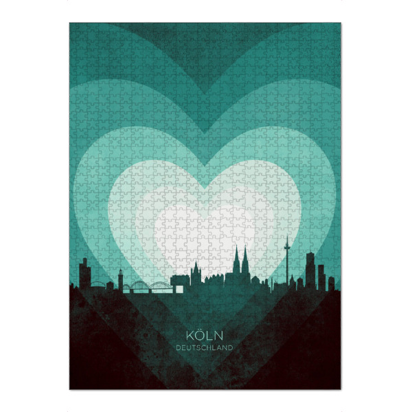 Puzzle Ravensburger "Köln Skyline Heart Teal" artboxONE - Städte - Köln,Deutschland,Herz,Liebe,Romantiker,Valentinstag,Skyline,Stattbild - Bild köln