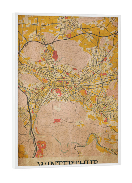 Poster mit weißem Rahmen "Retro Winterthur City" artboxONE - Städte / Weitere,Kartografie
