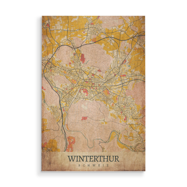 Holzbild "Retro Winterthur City" artboxONE - Städte / Weitere,Kartografie