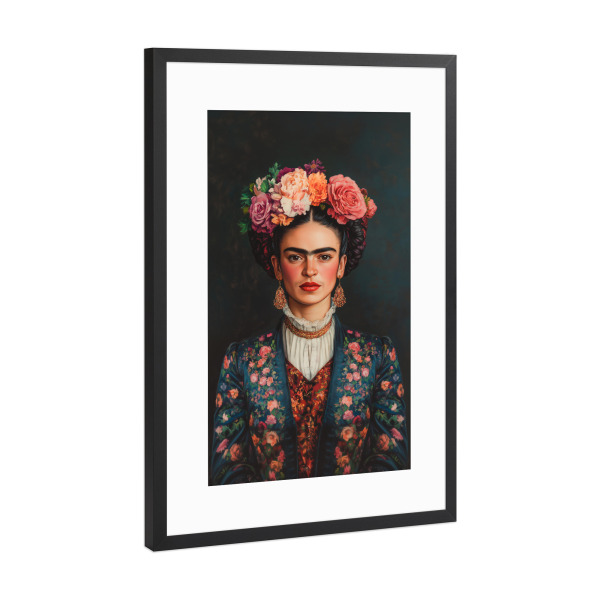Poster mit Rahmen Schwarz (Metallic) "Frida Mexikanische Eleganz" artboxONE - Floral,Menschen,Fashion