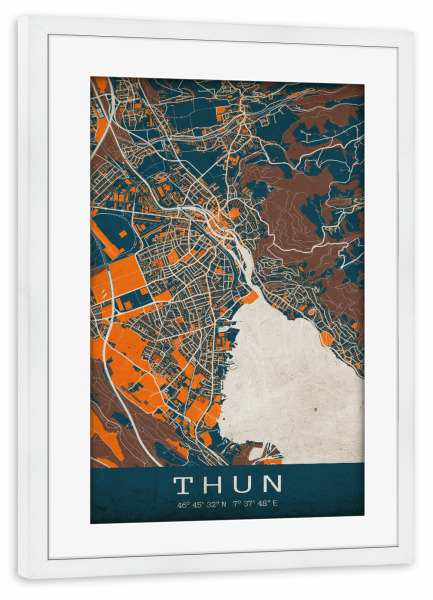 Poster mit Rahmen weiß "Thun Vintage Map" artboxONE - Städte / Weitere,Kartografie