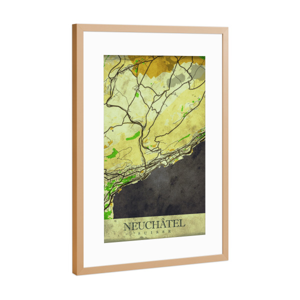 Poster mit Rahmen Kupfer "Neuchâtel Vintage City Map" artboxONE - Städte / Weitere,Kartografie