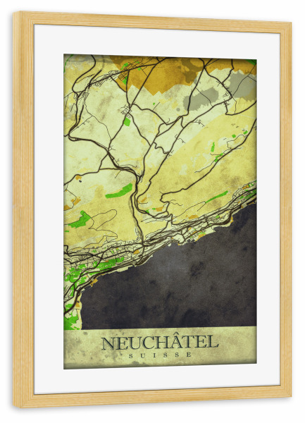 Poster mit Rahmen kiefer "Neuchâtel Vintage City Map" artboxONE - Städte / Weitere,Kartografie