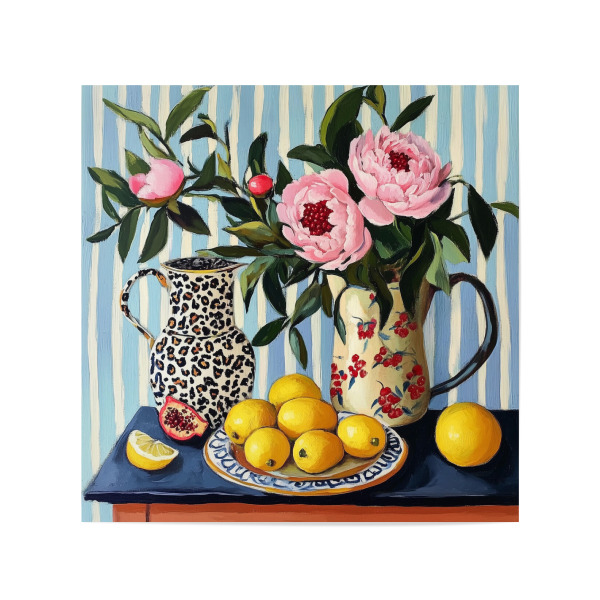 Poster 20x20 cm "Zitronen Lieben Pfingstrosen" artboxONE - Floral,Reise / Länder,Essen & Trinken / Obst & Gemüse