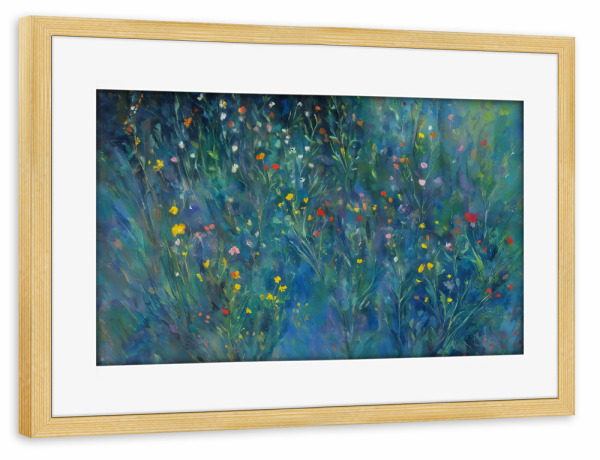 Poster mit Rahmen kiefer "Secret garden - blue field flowers" artboxONE - Natur - Natureza,Flores,Plantas,Jardim,Colorido