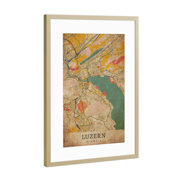 Poster mit Rahmen Gold "Retro Luzern City" artboxONE - Städte / Weitere,Kartografie