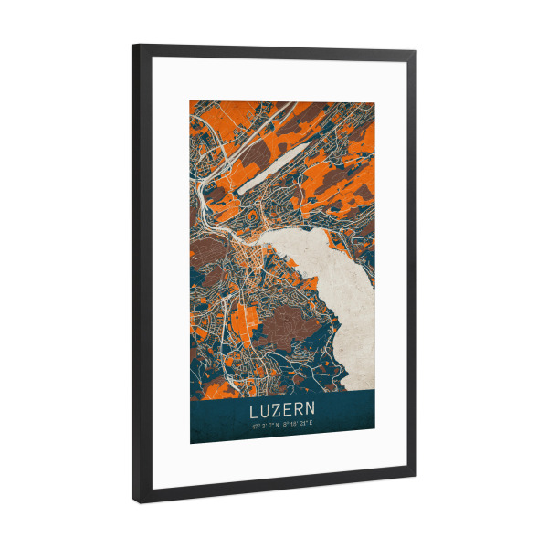 Poster mit Rahmen Schwarz (Metallic) "Luzern Vintage" artboxONE - Städte / Weitere,Kartografie