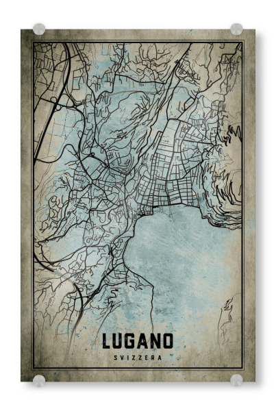 Acrylglasbild "Lugano Retro City" artboxONE - Städte / Weitere,Kartografie
