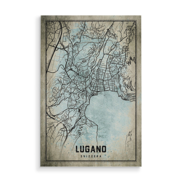 Holzbild "Lugano Retro City" artboxONE - Städte / Weitere,Kartografie