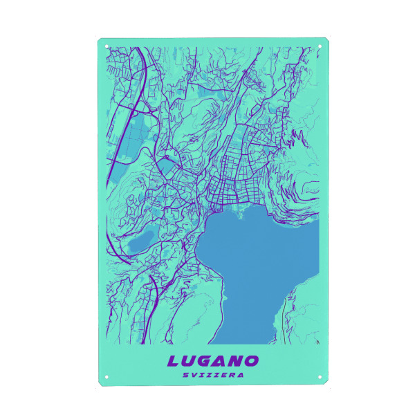 Metall Poster "Lugano Stadt Karte" artboxONE - Städte / Weitere,Kartografie