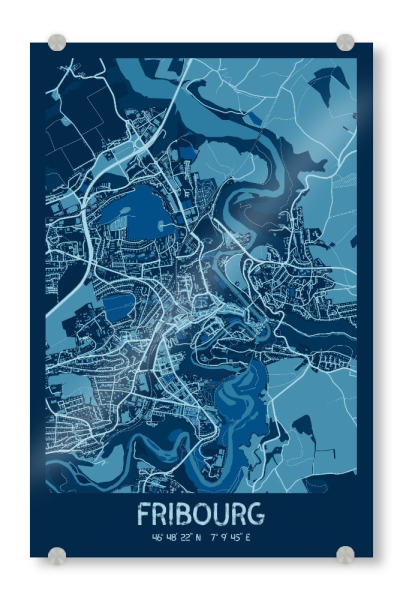 Acrylglasbild "City Fribourg Map" artboxONE - Städte / Weitere,Kartografie