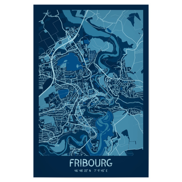 Poster "City Fribourg Map" artboxONE - Städte / Weitere,Kartografie