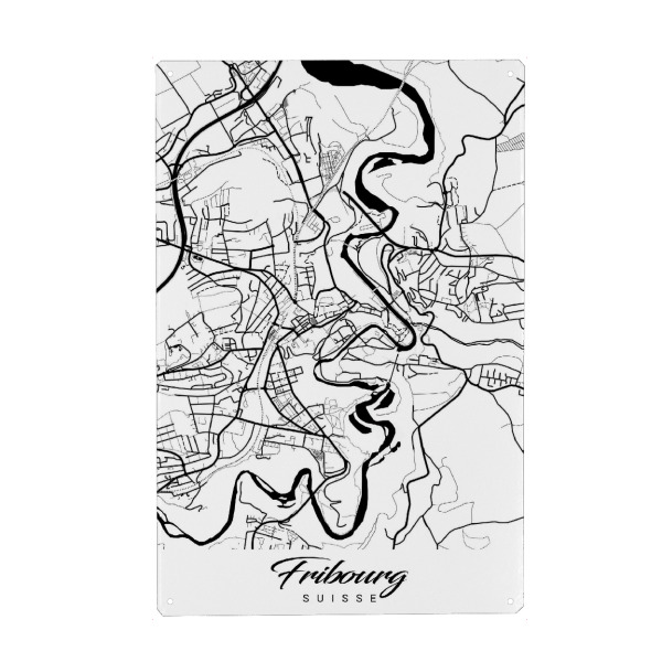 Holzbild "Fribourg City Map" artboxONE - Schwarzweiß,Städte / Weitere