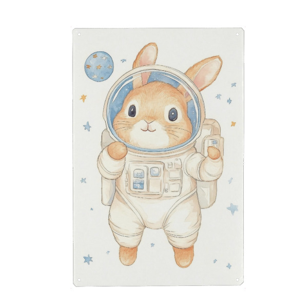 Metall Poster "Astronaut -Kaninchen" artboxONE - Für Kinder,Tiere,Für Mama,Galaxy