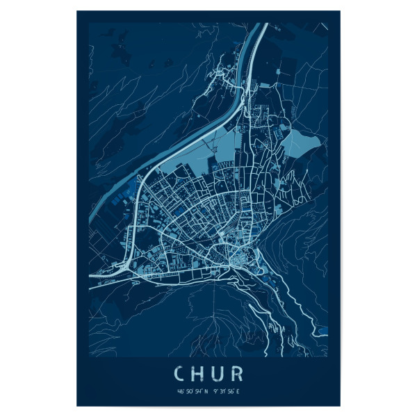 Poster 30x20 cm "City Chur Map" artboxONE - Städte / Weitere,Kartografie