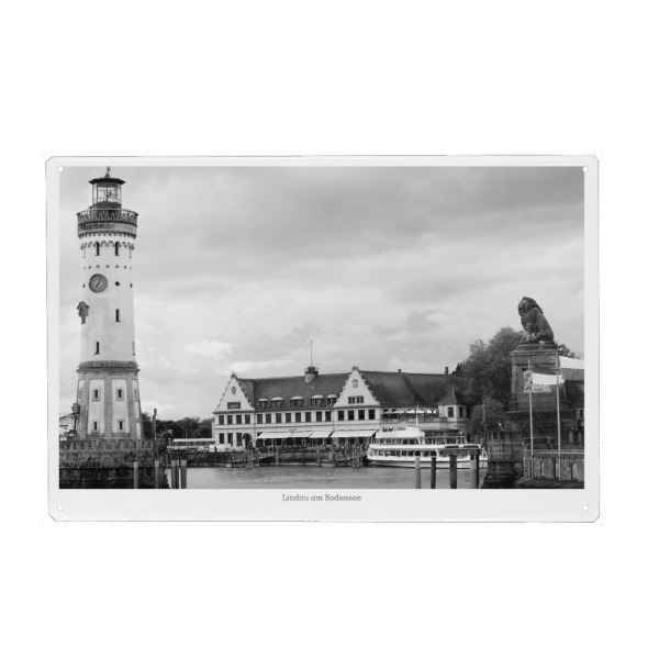 Holzbild "Lindau am Bodensee" artboxONE - Städte,Reise,Schwarzweiß,Architektur,Reise / Länder