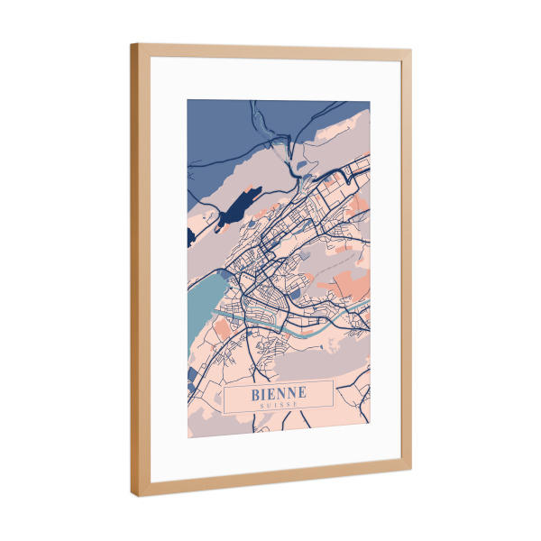Poster mit Rahmen Kupfer "Biel CityMap" artboxONE - Städte / Weitere,Kartografie